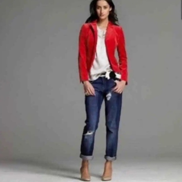 J.CREW Women's 0 Coral Red Velvet Ecole Single Clasp Blazer Suit Jacket - Picture 8 of 8